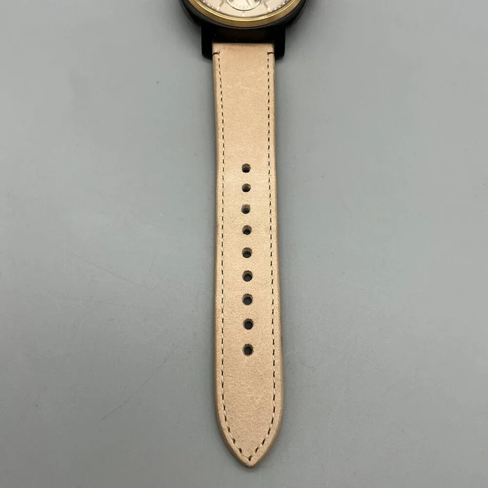 Fossil ES3772 Womens Watch 40mm Gold Tone Beige Leather Crystals New Battery